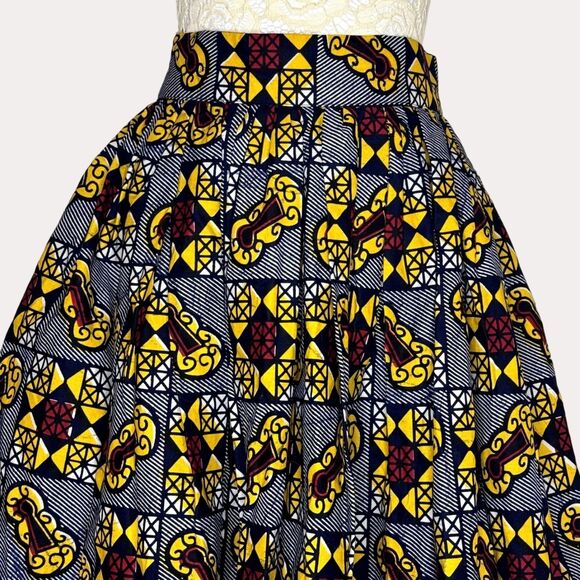 Iguehi A Line Pleated Skirt Geometric Print XS? S? Bv - Picture 4 of 6